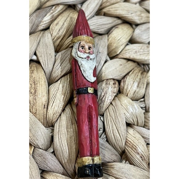 Vintage Artisan Crafted Santa Brooch Pin Christmas Hand Painted & Carved Wooden - Picture 3 of 6